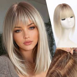 lot 8331 image: Luwila 12 Inch Human Hair Toppers for Women Gray Brown with Platinum Hair Topper with Bangs, 4x5.5 Inch Base, for ThinningHair & Covering Grey Roots