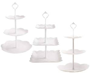lot 8332 image: Tosnail 3 Pack 3 Tiers White Plastic Cupcake Stand Dessert Stand Tiered Serving Trays - Round, Square, Flower