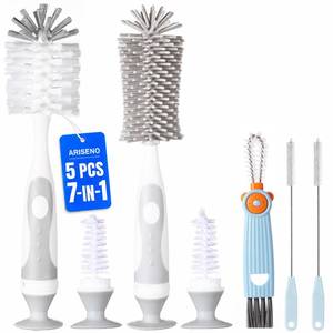 lot 8335 image: Ariseno 7-in-1 Baby Bottle Cleaner Set, Including Nylon & Silicone Bottle Brush, Cap, Straw & Nipple Brushes, BPA-Free (Gray)