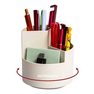 lot 8336 image: Desk Pencil Pen Holder, 3 Slots 360-Degree Spinning Organizers, Desktop Storage Stationery Supplies, Cute Cup Pot for Office, School, Art Supply, Kids - White