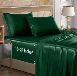 lot 1850 image: VACVELT King Blackish Green Extra Deep Pocket Satin Sheet Set, 4-Piece
