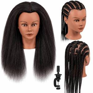 lot 1857 image: Morris Mannequin Head 14 Inch 100% Real Hair Training Head Manikin Head With Hair Cosmetology Doll Head for Hairdresser Practice HairStyling Braiding with Clamp Stand