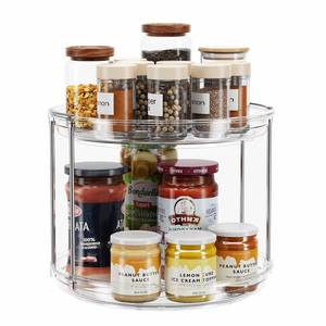 lot 1861 image: LAMU 2 Tier Lazy Susan Turntable Organizer 9.25 Rotating Spice Rack Organization for Cabinet, Kitchen, Pantry, Countertop, Bathroom, Vanity, Medicine Cabinet Organizer, Clear