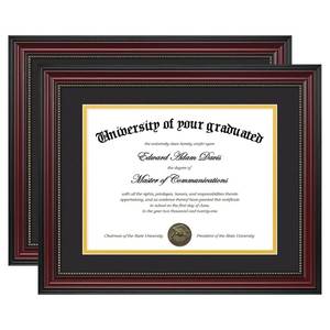 lot 5059 image: upsimples Diploma Frame 11x14, Wood Grain with Gold Beading, 2 Pack