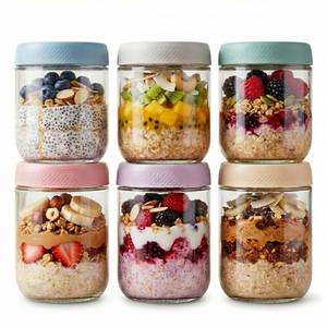 lot 5065 image: JBHO 6-pack 16 oz Overnight Oats Containers with Lids, Glass jars with Airtight Lids, Wide mouth Mason Salad jars, Glass Food Storage Containers for Snacks Yogurt Spice Sugar