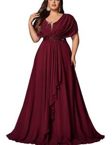 lot 5066 image: VOUIAO Women Sequin Plus Size Bridesmaid Dresses Formal Gown Burgundy 3XL