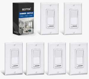 lot 19967 image: BESTTEN 6PK Dimmer Light Switch, Single-Pole or 3-Way, UL Listed, White
