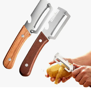 lot 19968 image: 2026 Upgrade Multifunctional Stainless Steel Peeler,2Pcs Wooden handle fruit and Vegetable Peeler, Kitchen Gadgets Tool for Fruit Pumpkin Peeling Potato Carrot Veggie Peeler