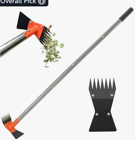 lot 19969 image: CKLT 2-in-1 Garden Hoe and Weed Puller Rake 61 Inch Spring Steel Head Adjustable Long Handle Weeding Tool Heavy Duty Sand Texture Finish, Weed Remover for Garden, Yard, Lawn, Driveway