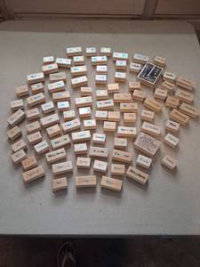 lot 39 image: Lot of 91  Personalized Name Rubber Stamps Wood Handle