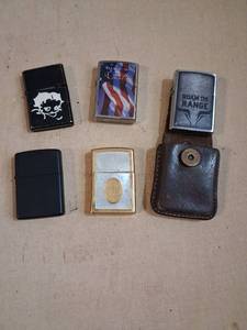 lot 90 image: Zippo Lighter Lot 6 Pieces Including Roam The Range And USA Flag