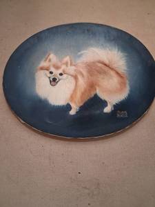 lot 91 image: Susie Boese Hand Painted Pomeranian Dog Portrait Oval Canvas 11 inches