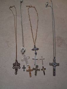 lot 123 image: Lot of 13 Cross Pendant Necklaces Various Styles and Chain Types