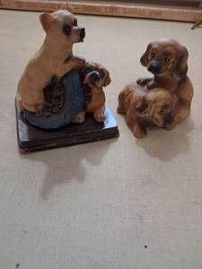 lot 133 image: Dog Figurine Lot 2 Pieces Carved Painted Wood Base