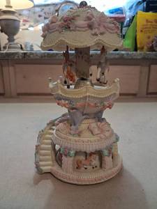 lot 168 image: Carousel Music Box with Horses and Canopy