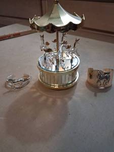 lot 169 image: Decorative Carousel Music Box with Horses and Canopy