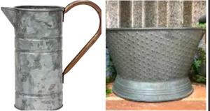 lot 1008 image: Galvanized Metal Pitcher  Basket Set with Handles - 2 ct - new