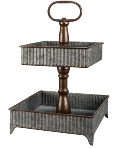 lot 2102 image: Galvanized Tin Metal 2 Tiered Tray - new