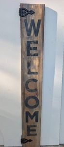 lot 2499 image: Handmade Welcome Wooden Wall Sign with Decorative Hardware