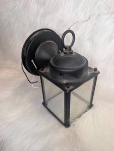 lot 2520 image: Outdoor Wall Mount Light Fixture Black Lantern with Clear Glass Panels