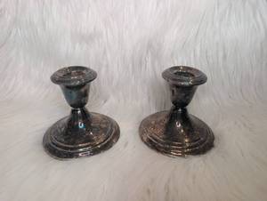 lot 2526 image: Pair Candlesticks with Weighted Bases, Silver Plate