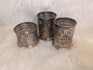 lot 2529 image: Set of 3 Pierced Metal Candle Holders