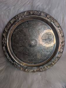 lot 2531 image: Ornate Decorative Metal Tray with Engraved Center