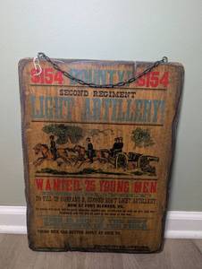 lot 2905 image: Second Regiment Light Artillery Military Recruiting Wooden Sign - 20 in