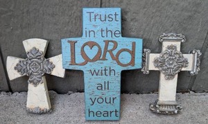 lot 3505 image: Open Road Brands Trust in the LORD Wall Cross Decor - 3 ct