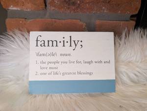 lot 3508 image: Family Definition Decorative Wood Sign with Blue Accent