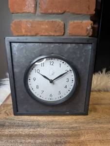 lot 4002 image: Square Wall Clock with White Dial and Black Frame