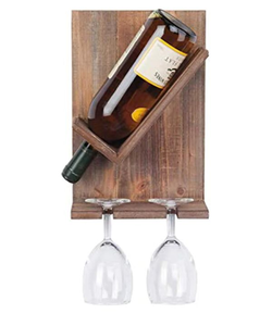 lot 4026 image: Wood Wine Bottle and Glass Holder Wall Mount (mount only) - new