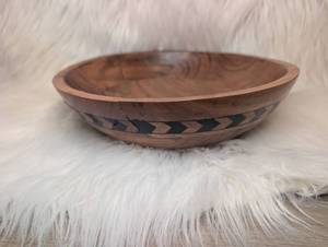 lot 4030 image: Foreside Wooden Bowl with Geometric Inlay Pattern