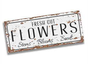 lot 4107 image: Fresh Cut Flowers Metal Sign 12x6 in- new