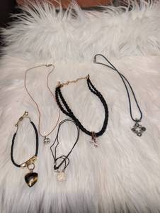 lot 4504 image: Lot of 5 Pendant Necklaces with Black Cord and Metal Charms