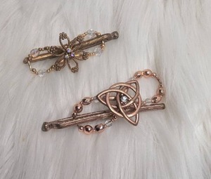 lot 4523 image: Two Decorative Hair Barrettes with&nbspBeads and Decorative Charms