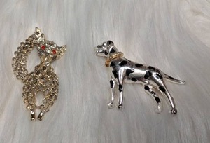 lot 4530 image: Animal Brooch Lot&nbsp Filigree Cat Charm with Red Rhinestone Eyes  Dog&nbsp