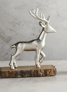 lot 5602 image: Deer Figure Sculpture with Wood Base- new