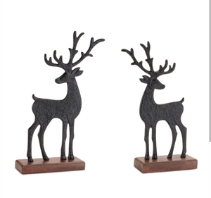 lot 5603 image: Pair of Deer Figurines with Antlers on Wood Bases- new