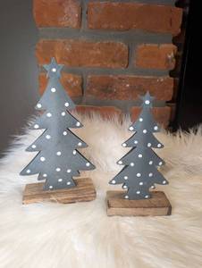 lot 5607 image: Decorative Metal Trees with White Dots and Wood Bases Set of 2- new