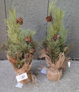 lot 5612 image: Mini Decorative Trees with Burlap Bases Tabletop Decor 9 inch - 2 ct