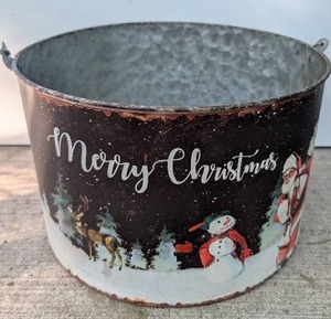 lot 5802 image: Merry Christmas Galvanized Metal Bucket with Handles- new