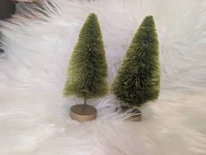 lot 6005 image: Light Green Bottle Brush Trees Set of 2 with Wood Base