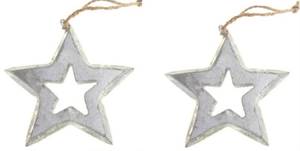lot 6000 image: Silver Star Ornaments with Ribbon Hangers, Set of 2