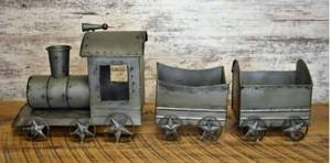Large Metal Train Set 3-Piece Locomotive Decor