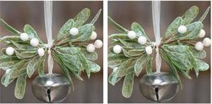 lot 5902 image: Decorative Jingle Bells with Glittered Leaf Spray - 2 ct