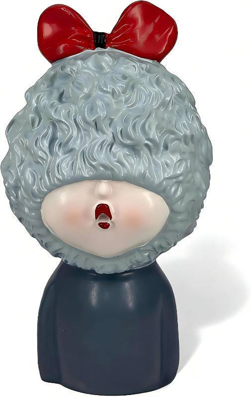 lot 48396 image: Resin Girl Figurine Home Indoor Decor, Modern Artistic Girl Statue for Living Room, Bedroom, Office Desktop, Cabinet & Coffee Bar Decoration (Gray-Haired Girl)