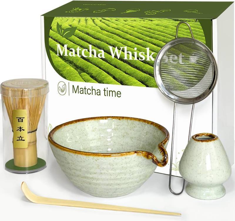 lot 48428 image: Vaiheng Matcha Whisk Set with Matcha Bowl, Matcha Whisk Holder Matcha Bamboo Whisks, Scoop, Sifter, Mothers Day Gifts for Women Mom Her Girl Friend Home Kitchen Decor Kit for Tea Enthusiasts