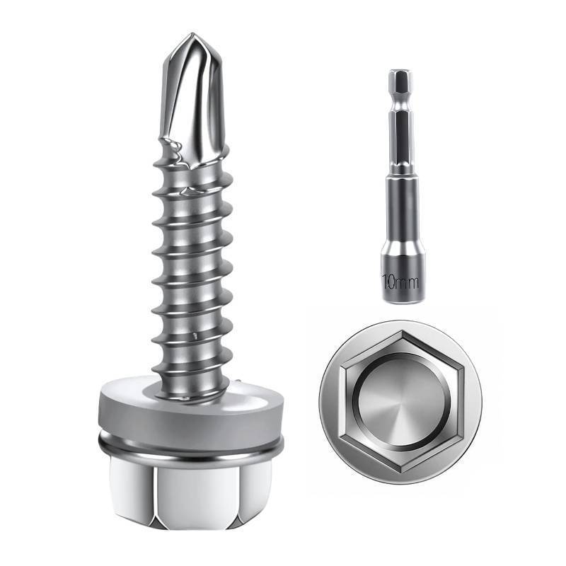 lot 48445 image: 26 Pcs (#14 36.3x75) Self Tapping Sheet Metal Screws, 410 Stainless Steel Hex Washer Head Self Drilling Screws,Quick Metal Tapping, with Screw Driver Bit