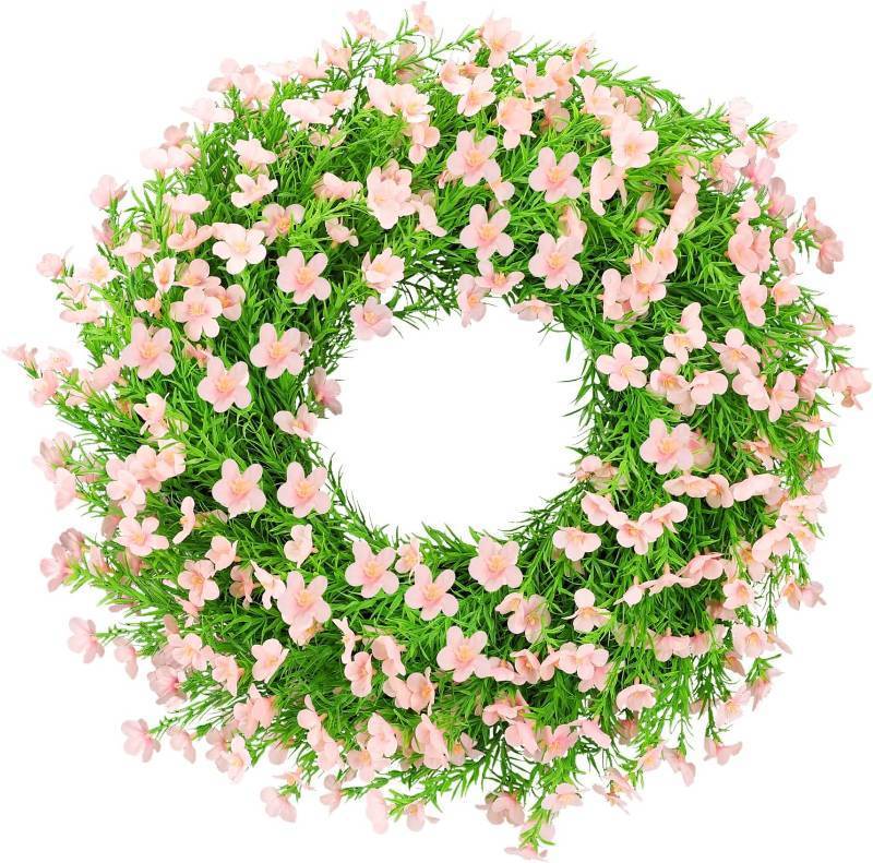 lot 48546 image: 24 Inch Pink Artificial Forsythia Silk Floral Front Door Wreath